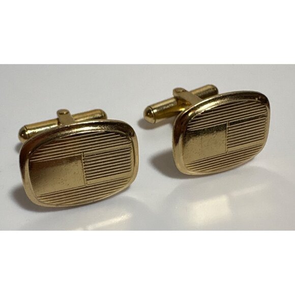 Forstar Cufflinks Vintage Gold Tone With Geometric Design T Bar - Picture 4 of 8